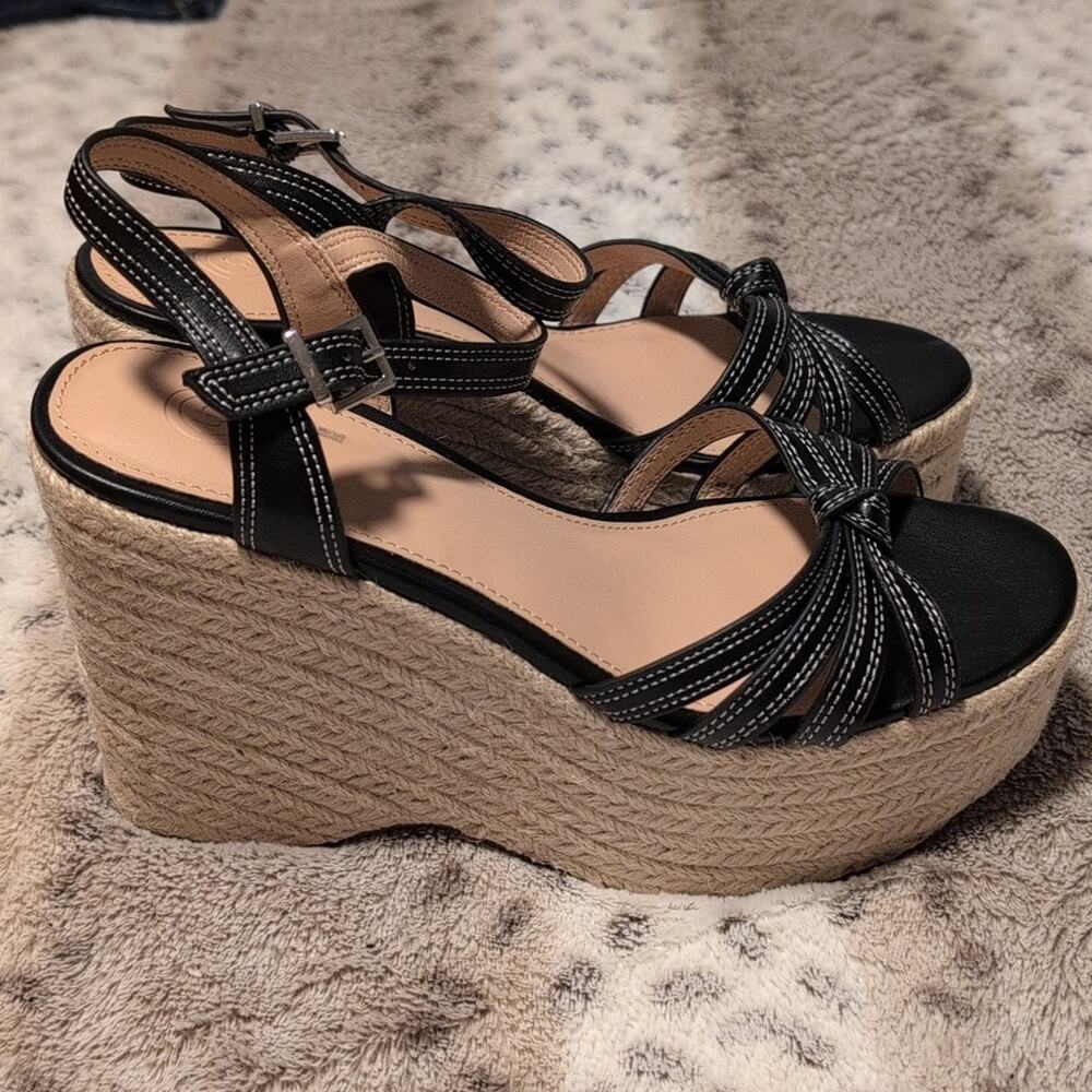 Urban Outfitters Vivian Espadrille Wedge Platform Sandals Black Faux Leather 8